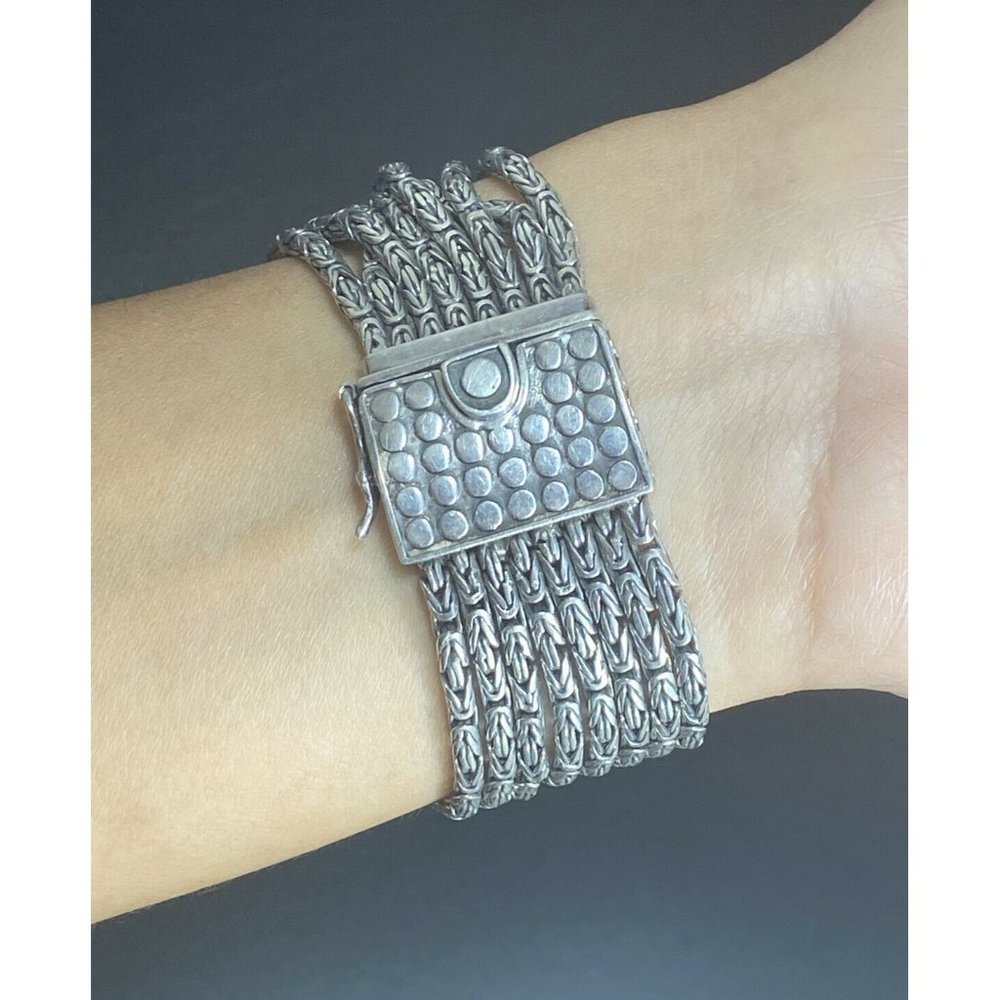 925 Milor Bracelet Intricate 8 Strand Pebbled Closure Snap Heavy Sterling Signed